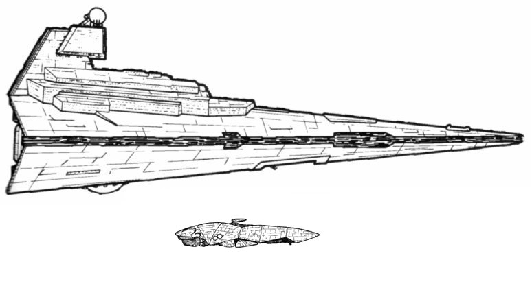 Сравнительные размеры Strike-class medium cruiser Звездного Разрушителя типа Император Сравнительные размеры Strike-class medium cruiser и Звездного Разрушителя типа Император
